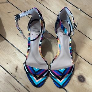 INC International Concepts Multicolor Chevron Ankle-Strap Heels